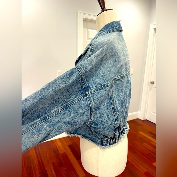 Highway Jeans Denim Jacket Shredded Cropped With Elastic Size L - Picture 7 of 9